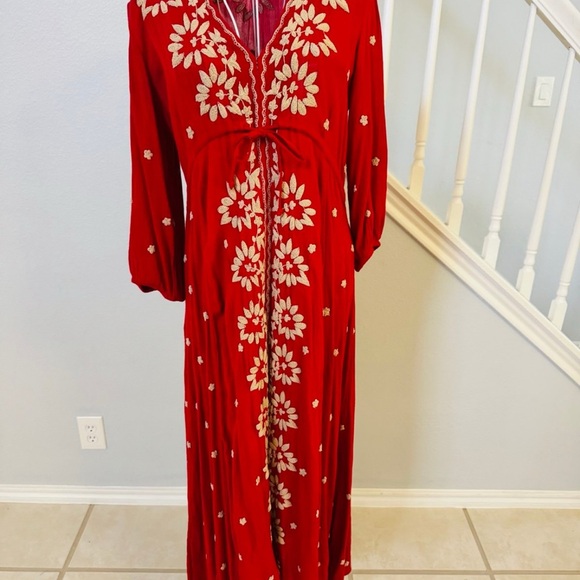 Free People Embroidered Fable Floral Maxi Dress XS oversized - Picture 7 of 12
